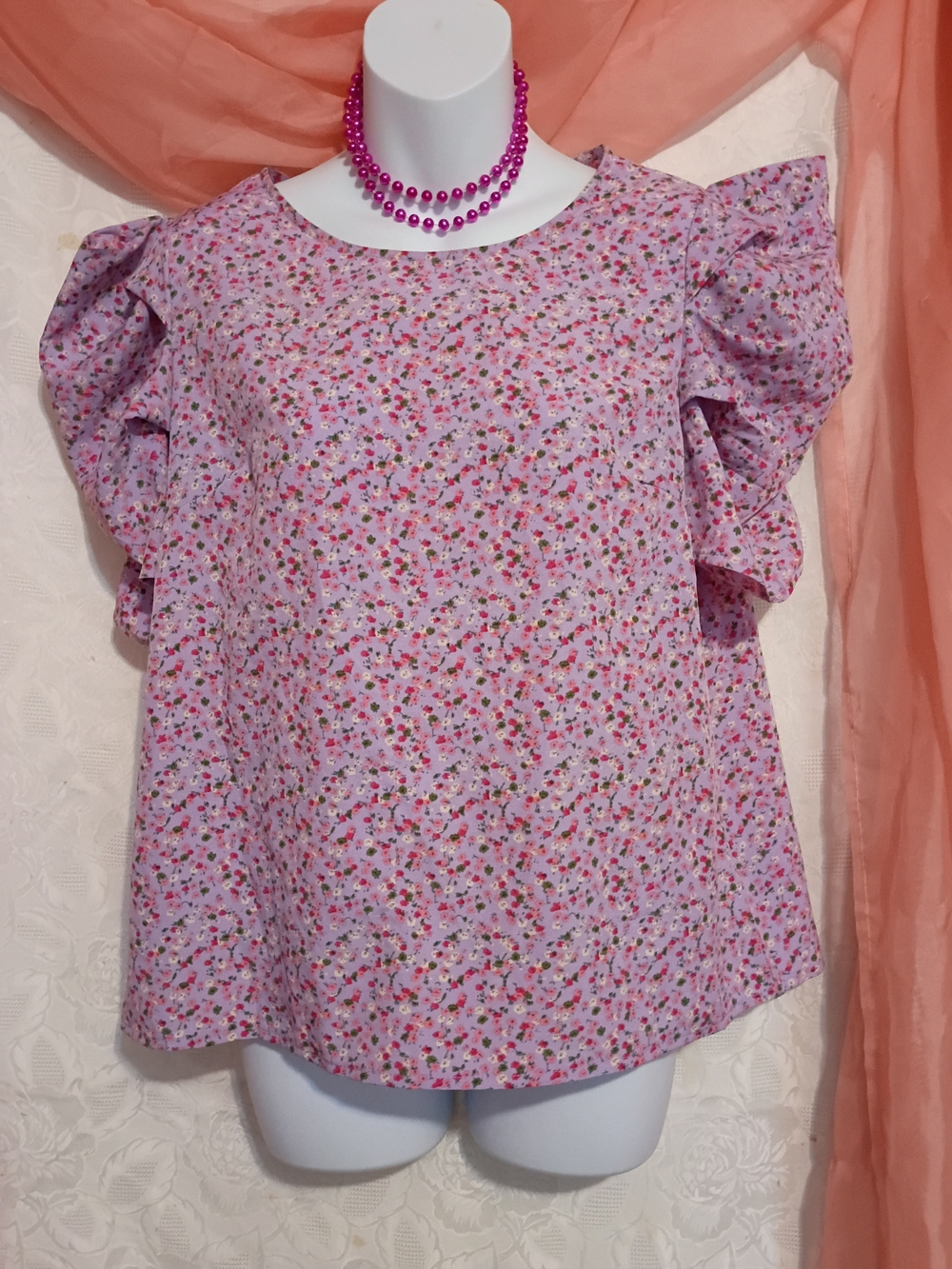 SHEIN Ladies Pink Floral Puff Sleeve Blouse Sz XL